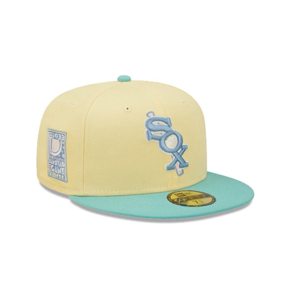 Chicago White Sox Hat Cap Fitted 7 3/4 Yellow Teal Vegas Sky ASG New Era 59Fifty